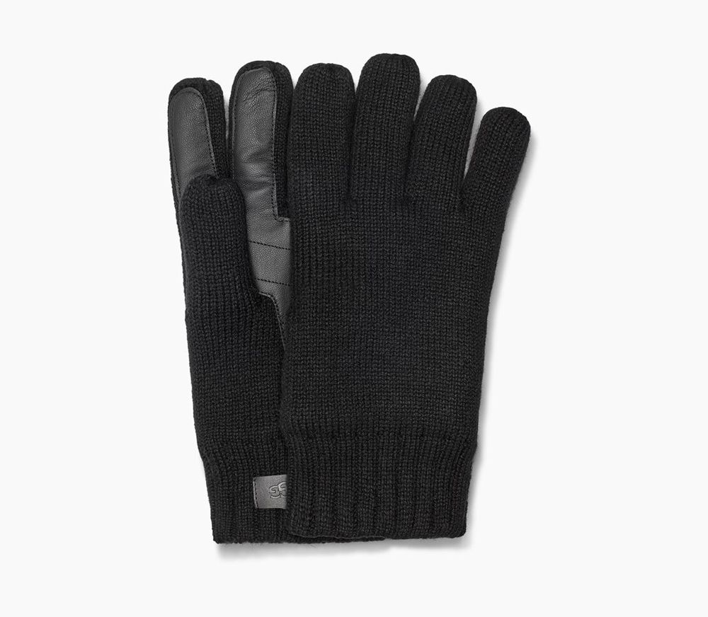 Ugg Glove Mens - Ugg Knit With Palm Patch Black - 734FNASHC